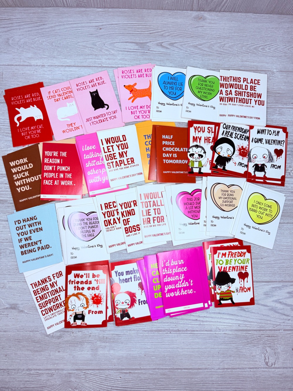 81 blank new  funny , horror movie , cat , dog , coworker love / Valentine cards